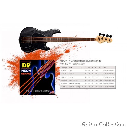 DR Strings NOB5-45 NEON Orange Coated Nickel Plated Bass Strings | 5-String Medium (045 - 125)