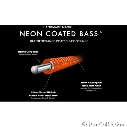 DR Strings NOB5-45 NEON Orange Coated Nickel Plated Bass Strings | 5-String Medium (045 - 125)