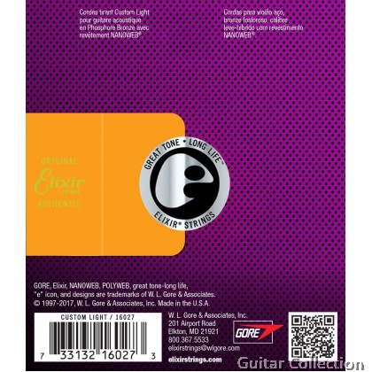 Elixir 16027 NANOWEB | 011-052 | Coated Phosphor Bronze Acoustic Guitar Strings | Custom Light