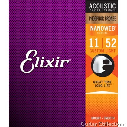 Elixir 16027 NANOWEB | 011-052 | Coated Phosphor Bronze Acoustic Guitar Strings | Custom Light