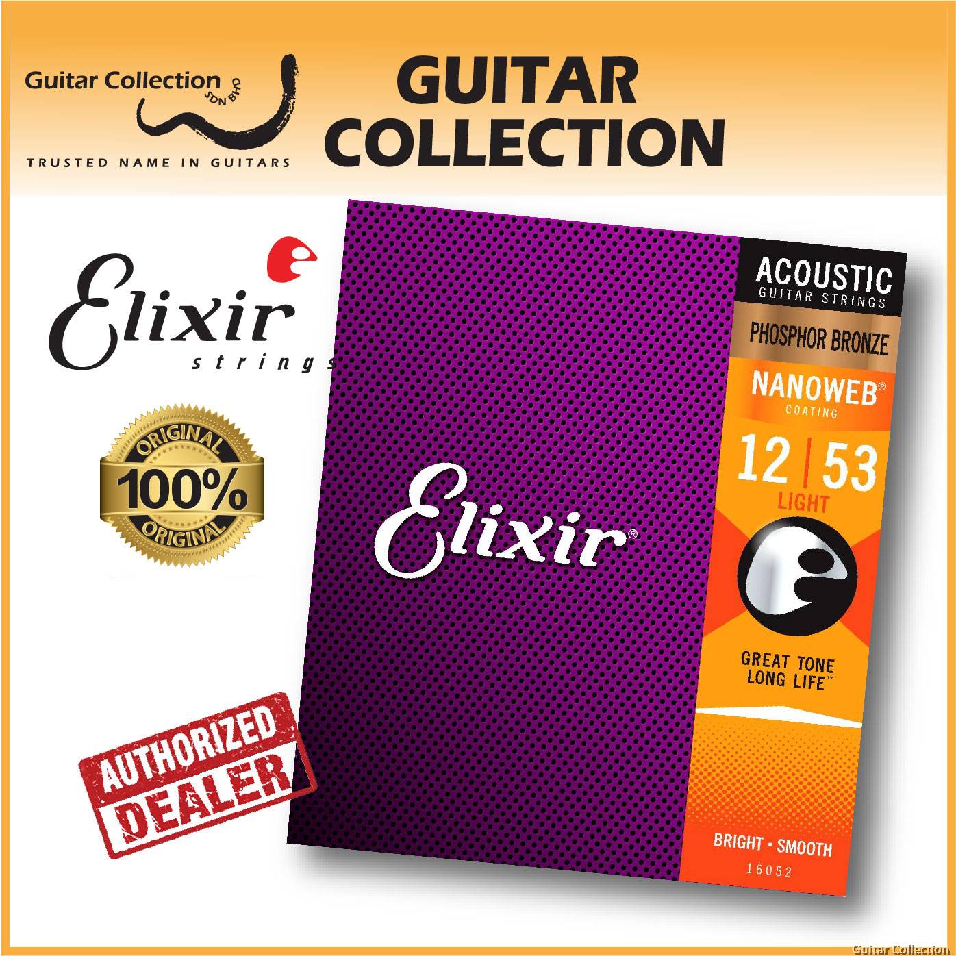 Elixir 16052 NANOWEB 012 053 Coated Phosphor Bronze Acoustic