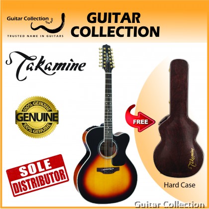 Takamine P6JC12BSB Pro Series 12-String Jumbo Cutaway Acoustic-Electric Guitar, Brown Sunburst, CTP-3 Preamp & Hard Case (Made in Japan)