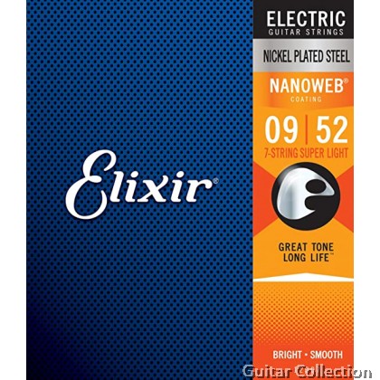 Elixir 12007 NANOWEB | 009-052 | 7-String Coated Nickel Plated Steel Electric Guitar Strings | Super Light