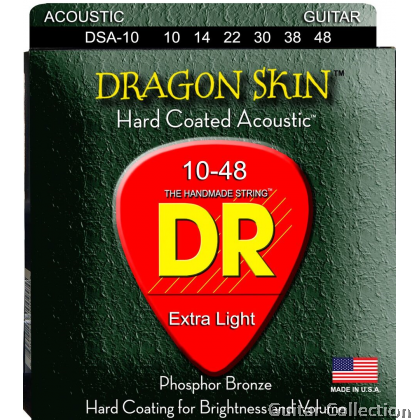 DR Strings DSA-10 DRAGON SKIN Clear Coated Phosphor Bronze Acoustic Guitar Strings | Extra Light (010 - 048)