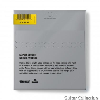 Jim Dunlop DBSBN40100 Bass Guitar Strings | 4-String | Super Bright Nickel Wound | 40-100