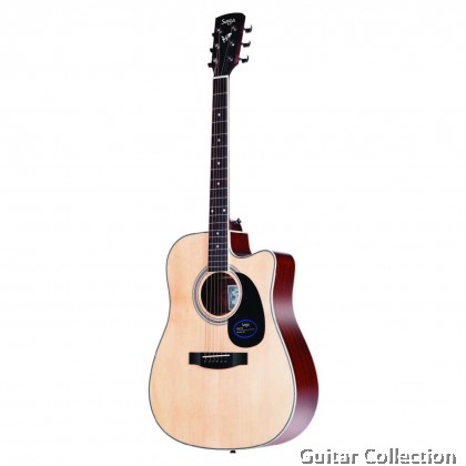 SAGA SF700CE | Dreadnought CW Acoustic-Electric Guitar | Solid Spruce Top, Sapele B&S | Fishman