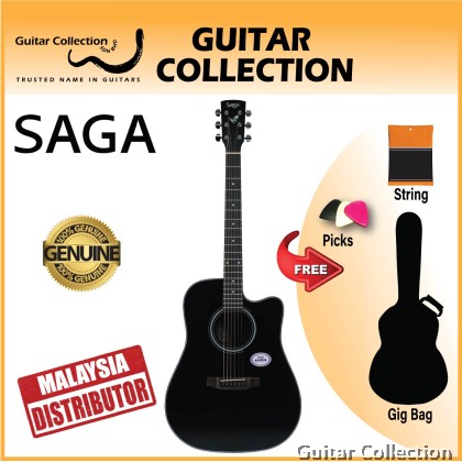 SAGA SF600CBK | Dreadnought CW Acoustic Guitar | Spruce Top, Sapele B&S