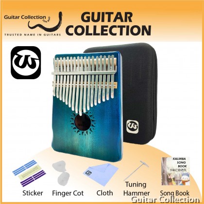 Walter WK-17BL 17 keys Full Solid Mahogany Wood Kalimba Blue | With Hard Case, Hammer, Cloth, Finger Cot, Song Book, Sticker  
