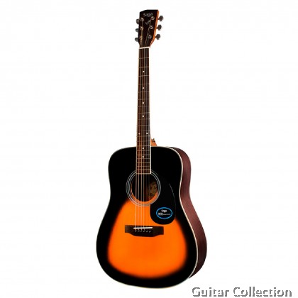 SAGA SF700SB Sunburst | Dreadnought Acoustic Guitar | Solid Spruce Top, Sapele B&S