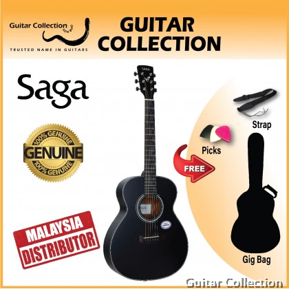 SAGA GS600BK | Travel Series | 3/4 Acoustic Guitar | Spruce Top, Sapele B&S
