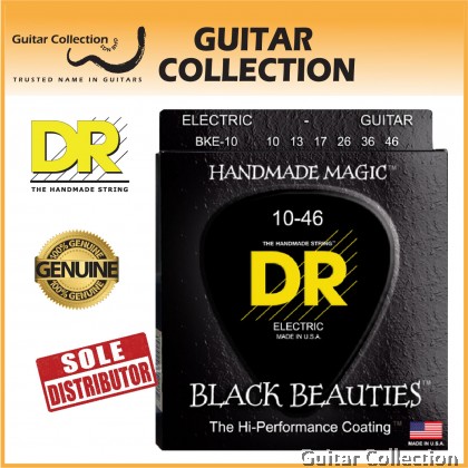 DR Strings BKE-10 BLACK BEAUTIES Black Coated Stainless Steel Electric Guitar Strings | Medium (010 - 046)