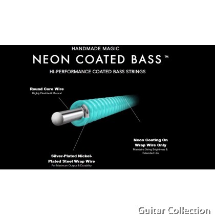 DR Strings NBB5-45 NEON Blue Coated Nickel Plated Bass Strings | 5-String Medium (045 - 125)