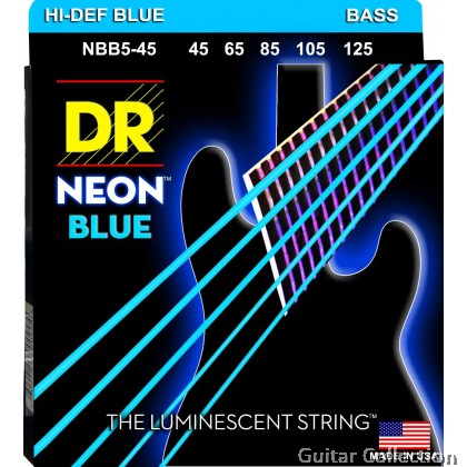 DR Strings NBB5-45 NEON Blue Coated Nickel Plated Bass Strings | 5-String Medium (045 - 125)
