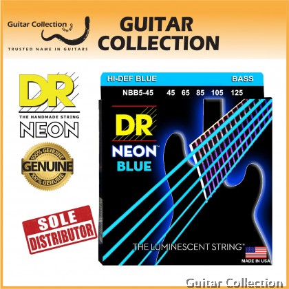 DR Strings NBB5-45 NEON Blue Coated Nickel Plated Bass Strings | 5-String Medium (045 - 125)