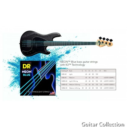 DR Strings NBB5-45 NEON Blue Coated Nickel Plated Bass Strings | 5-String Medium (045 - 125)