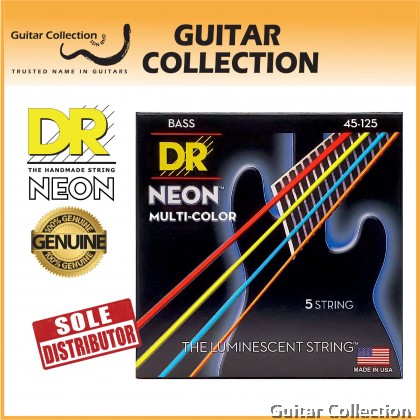 DR Strings NMCB5-45 NEON Multi-Colour Coated Nickel Plated Bass Strings | 5-String Medium (045 - 125)