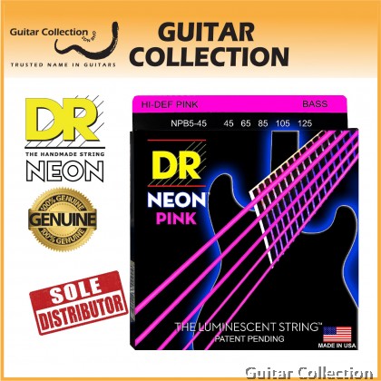 DR Strings NPB5-45 NEON Pink Coated Nickel Plated Bass Strings | 5-String Medium (045 - 125)
