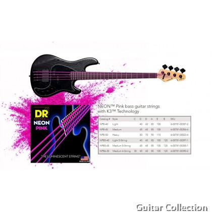 DR Strings NPB5-45 NEON Pink Coated Nickel Plated Bass Strings | 5-String Medium (045 - 125)