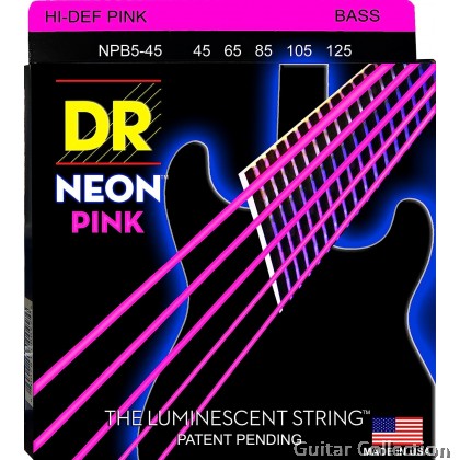 DR Strings NPB5-45 NEON Pink Coated Nickel Plated Bass Strings | 5-String Medium (045 - 125)