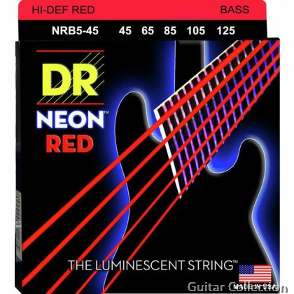DR Strings NRB5-45 NEON Red Coated Nickel Plated Bass Strings | 5-String Medium (045 - 125)