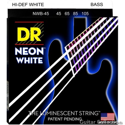 DR Strings NWB5-45 NEON White Coated Nickel Plated Bass Strings | 5-String Medium (045 - 125)