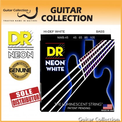 DR Strings NWB5-45 NEON White Coated Nickel Plated Bass Strings | 5-String Medium (045 - 125)