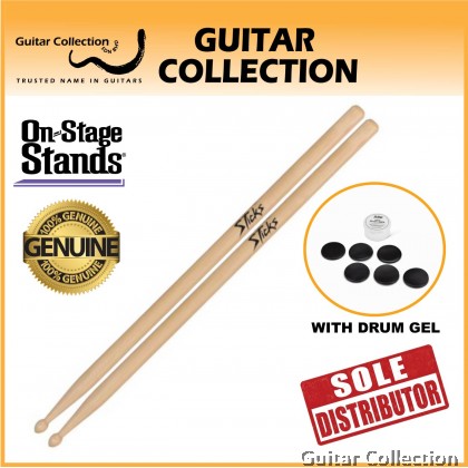 On Stage AHW5A+DG600 Drum Sticks & Drum Gel | 5A | American Hickory Wood | Wood Tip (1 pair)