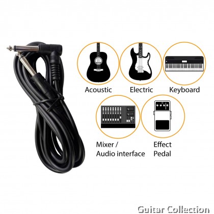 Instrument Cable For Electric / Bass / Acoustic Guitar / Effect Pedal / Keyboard / Mixer | 10ft / 3.1m (QTR - QTR Right)