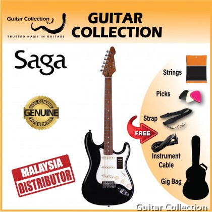 SAGA SMF1314BK | Dazzles Series | SSS Stratocaster Electric Guitar | Classic Dark Black