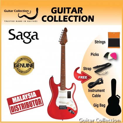SAGA SMF1314RE | Dazzles Series | SSS Stratocaster Electric Guitar | Classic Dark Red