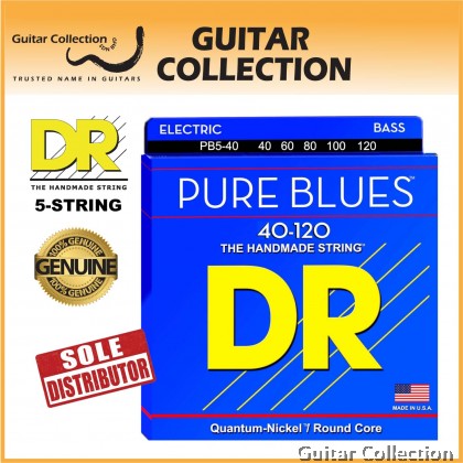DR Strings PB5-40 PURE BLUES Quantum Nickel Bass Strings | 5-String Light (040 - 120)