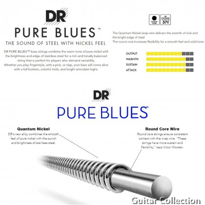 DR Strings PB5-40 PURE BLUES Quantum Nickel Bass Strings | 5-String Light (040 - 120)