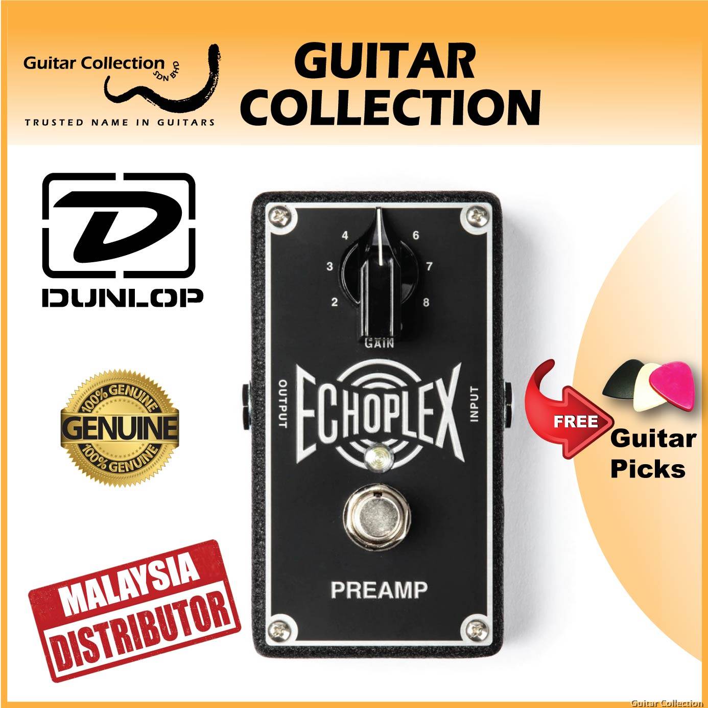 Jim Dunlop EP101 Echoplex Preamp Boost Guitar Effect Pedal