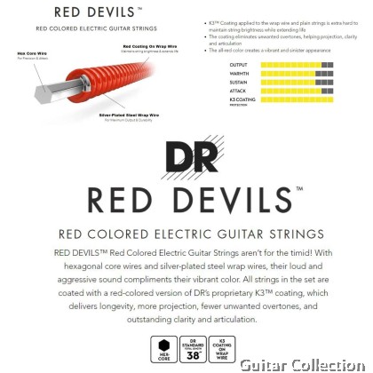 DR Strings RDE-9/46 RED DEVILS Red Coated Silver Plated Electric Guitar Strings | Light-Medium (009 - 046)