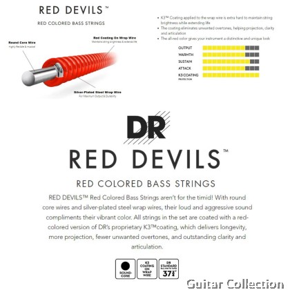 DR Strings RDB-45 RED DEVILS Red Coated Silver Plated Bass Strings | 4-String Medium (045 - 105)