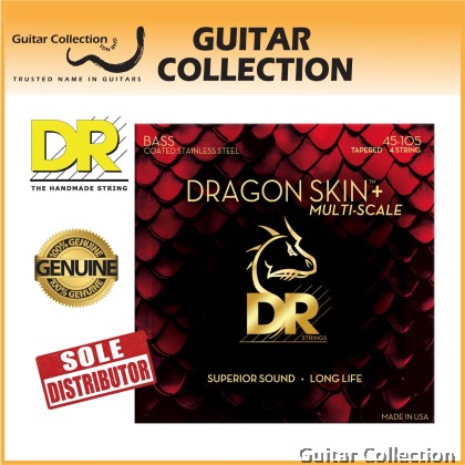 DR Strings DBSM-45 DRAGON SKIN+ Coated Stainless Steel Multiscale Bass Strings | 4-String Medium (045 - 105)