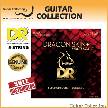 DR Strings DBSM5-45 DRAGON SKIN+ Coated Stainless Steel Multiscale Bass Strings | 5-String Medium (045 - 125)
