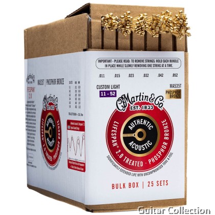 Martin MA535T Bulk Box (25 Pack) | 011-052 | Authentic Lifespan | Treated Phosphor Bronze Acoustic Guitar Strings | Custom Light