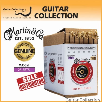 Martin MA535T Bulk Box (25 Pack) | 011-052 | Authentic Lifespan | Treated Phosphor Bronze Acoustic Guitar Strings | Custom Light