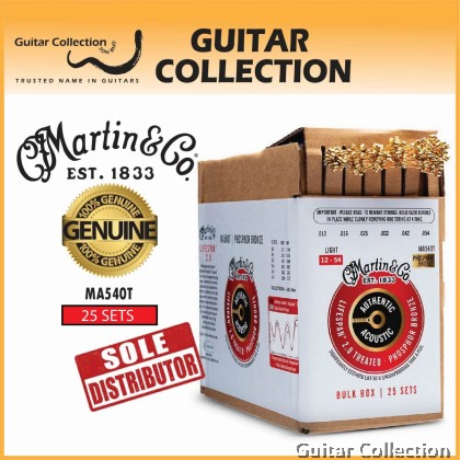 Martin MA540T Bulk Box (25 Pack) | 012-054 | Authentic Lifespan | Treated Phosphor Bronze Acoustic Guitar Strings | Light