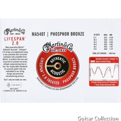 Martin MA540T Bulk Box (25 Pack) | 012-054 | Authentic Lifespan | Treated Phosphor Bronze Acoustic Guitar Strings | Light