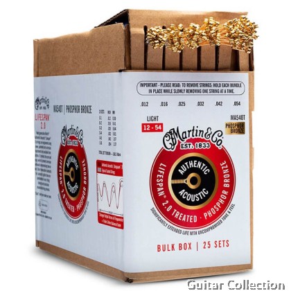 Martin MA540T Bulk Box (25 Pack) | 012-054 | Authentic Lifespan | Treated Phosphor Bronze Acoustic Guitar Strings | Light