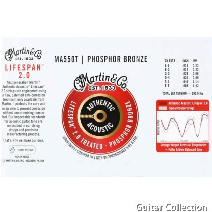 Martin MA550T Bulk Box (25 Pack) | 013-056 | Authentic Lifespan | Treated Phosphor Bronze Acoustic Guitar Strings | Medium