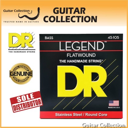 DR Strings FL-45 LEGEND Polished Flatwound Stainless Steel Bass Strings | 4-String Medium (045 - 105)