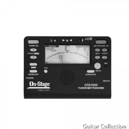 On Stage GTA7000 Chromatic Tuner / Metronome / Tone Generator with clip-on transducer | for Guitar, Bass, Violin etc.