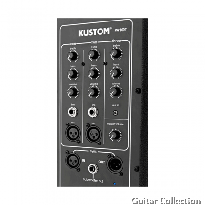 Kustom PA100T Self-Contained PA Speaker, 100-Watt 4 x 4.5" Speakers | 3-Channel Mixer, SYNC, Subwoofer Output