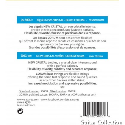 Savarez 500CJ New Cristal Corum Hard / High Tension Classical Guitar Strings (Made in France)