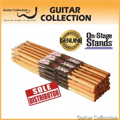 On Stage AHW7A American Hickory Wood Tip, 7A Drum Sticks (1 pair)