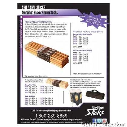 On Stage AHW5A  American Hickory Wood Tip, 5A Drum Sticks (1 pair)