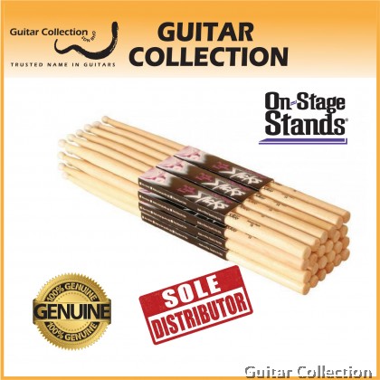 On Stage HN5A Drum Sticks, Hickory Wood with Nylon Tip, 5A (1 pair)
